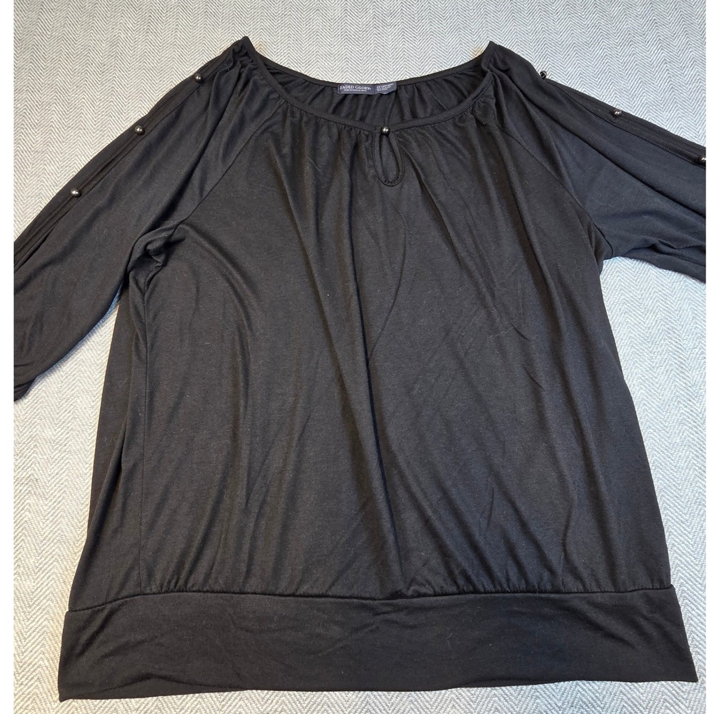 Faded Glory Black Soot Cold Shoulder Split Sleeve Top Plus 2X 18W-20W FW33344